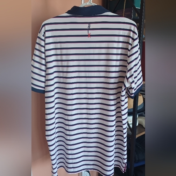 RLX Ralph Lauren Men's XL Navy/White/Magenta Striped Polo Golf Shirt - Picture 4 of 9